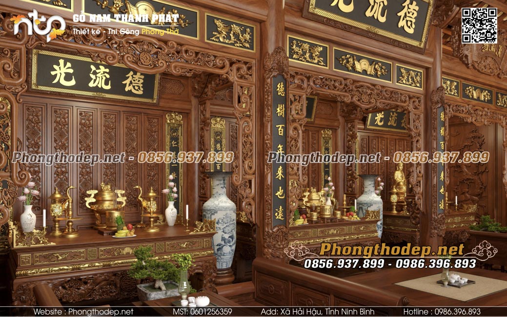 Mẫu phòng thờ nhà gỗ 7 gian gỗ lim đẹp
